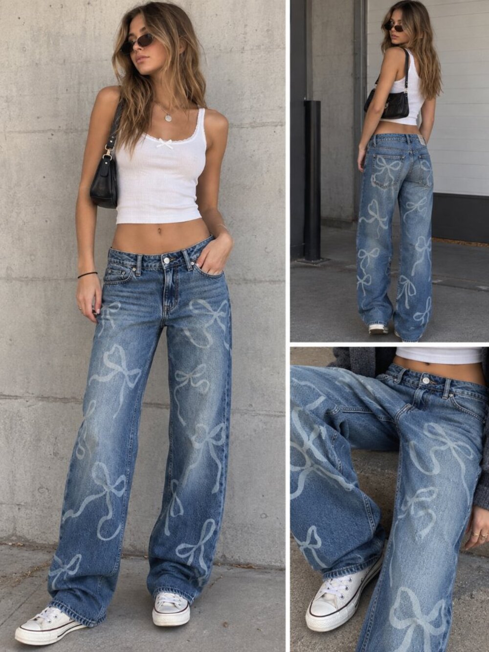 🎀Aeropostale Women’s Low-Rise Baggy 90s Bow Print Denim Jeans | 00